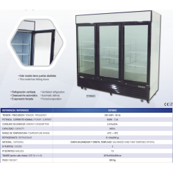 VITRINA REFRIGERADA VERTICAL ARMARIO 3 PUERTAS VENTILADA 2050L 1℃~8℃, 2079x800x2062MM