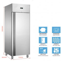 ARMARIO CONGELADOR VERTICAL INOX VENTILADO DE 1 PUERTA 670L , -18 ℃ ~ 25 ℃, 600W , 730×805×2065MM