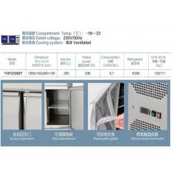 MESA FRÍA-CONGELADOR  DE INGREDIENTES CON 2 PUERTAS CON VENTILACIÓN 260L 538W -18 ℃ ~ 25 ℃