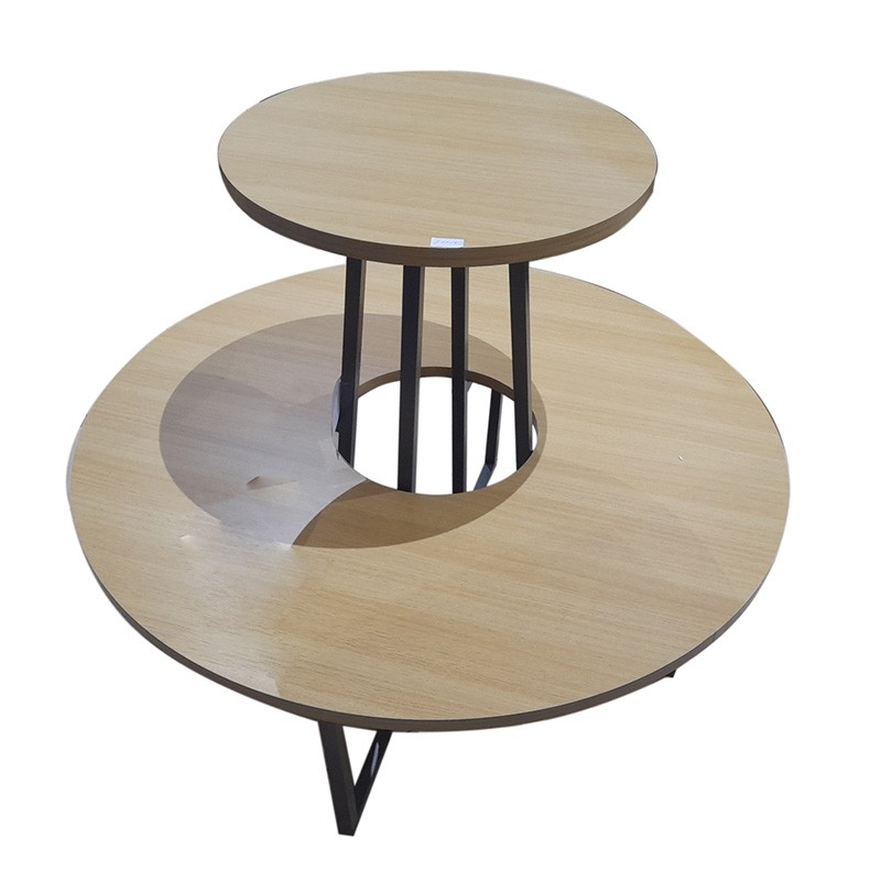 Redondo Expositor De Madera Y Gris Metal 2 Niveles