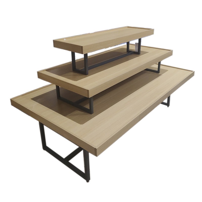 Expositor De Madera Y Gris Metal Tres Niveles - Tamaño Grande