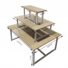 三层流水台 展示台 白色金属架 原木色桌面