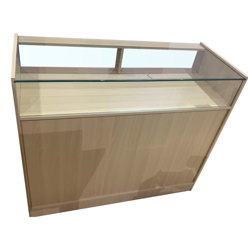 Mostrador Expositor Con Vitrina 1200x500x1000 MM Haya Blanco