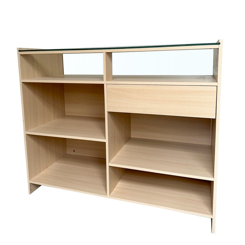 Mostrador Exhibidor con un cajón Blanco Haya 1500x500x1000 MM