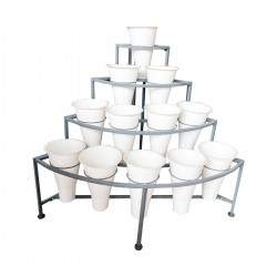 花架 四层圆弧 - 12个白色塑料桶 象牙灰框 -...