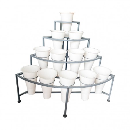 Expositor de Flores Curvo 4 Niveles - 12 Cubos Plástico Blanco -  80x80x103cm - Gris Marfil