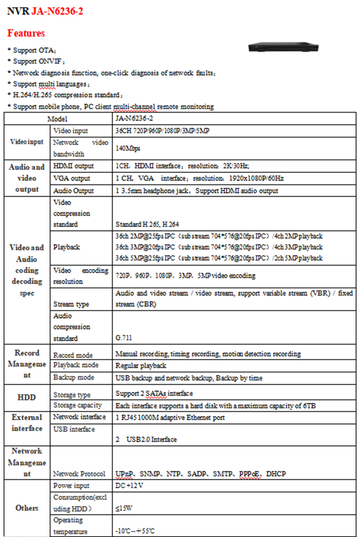 GRABADOR 36CH IP NVR ONVIF H265/264 HDMI/VGA/USB  MAXIMO 12TB AVITOM 36路IP刻录机 不含硬盘 - Grabadora videovigilancia录像机监控