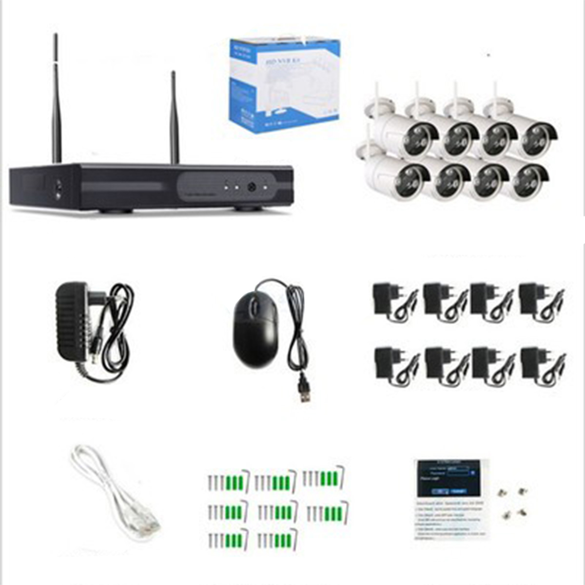 KIT Videovigilancia 8CH 5MP wireless NVR, H265/H264 WIFI,AVITOM 8路500万 超远无线超清摄像套装 -